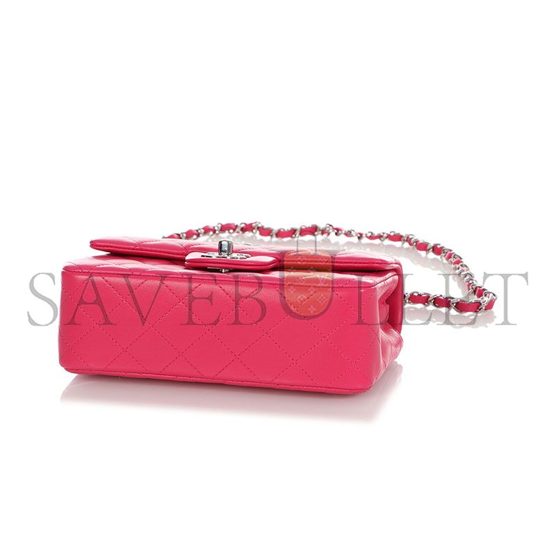 CHANEL QUILTED LAMBSKIN RECTANGULAR MINI FLAP PINK SILVER HARDWARE A69900 (20*13*7cm)